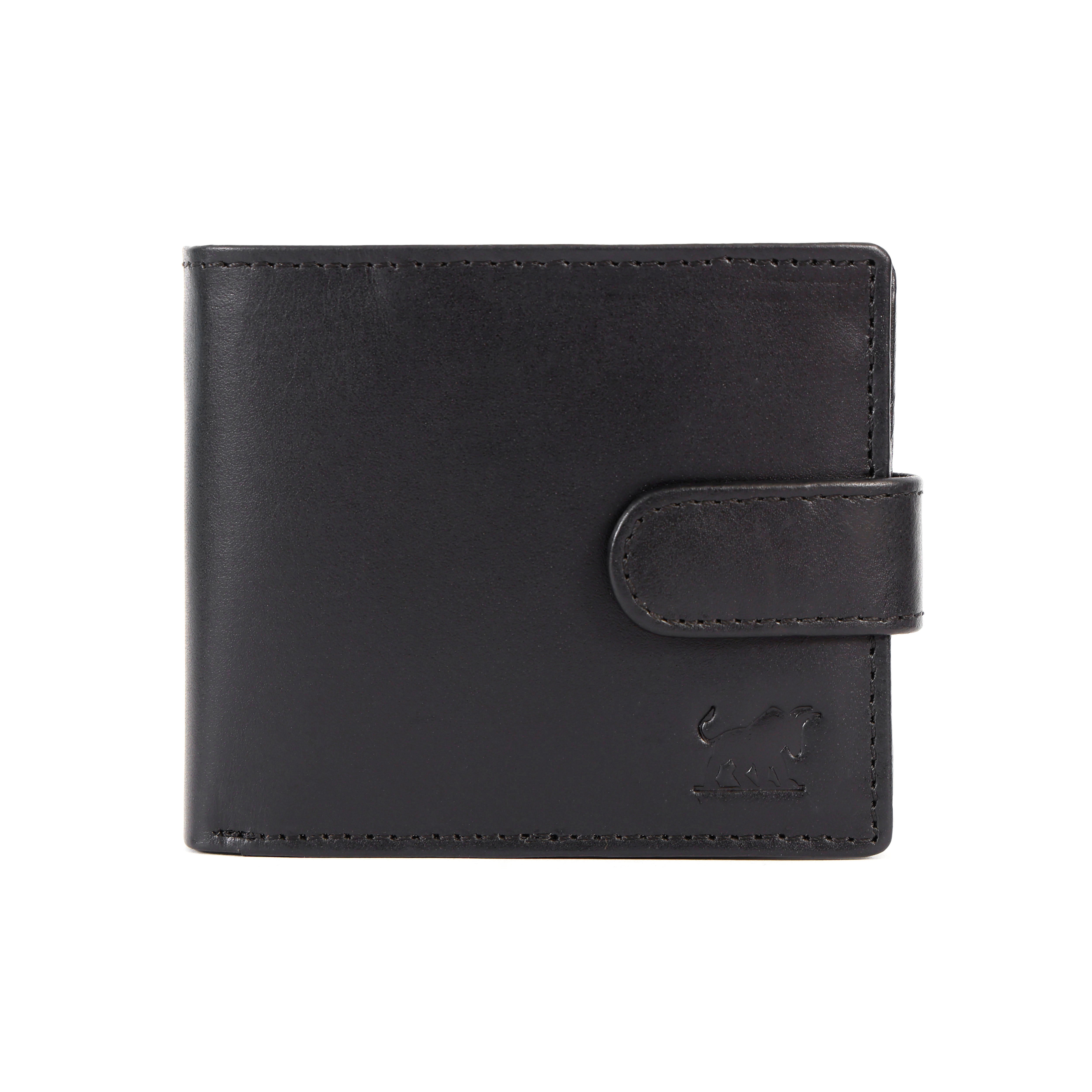GM Leather Auckland black RFID leather wallet with snap closure
