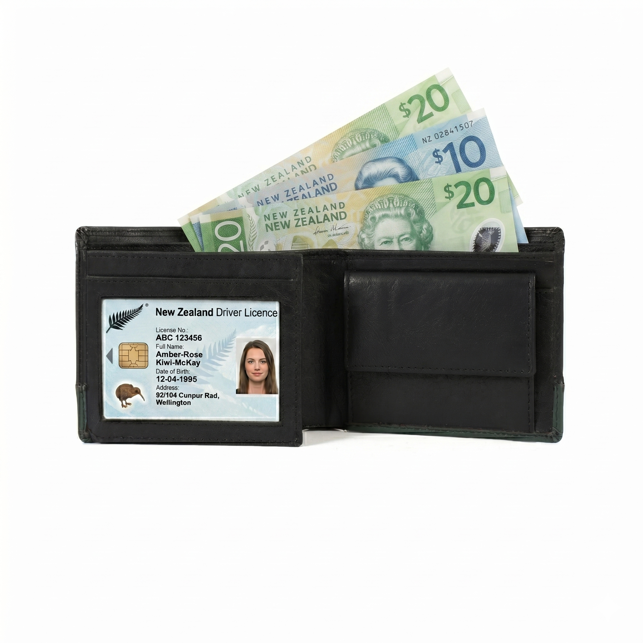 black genuine leather wallet with RFID protection, card slots and cash compartment by GM Leather