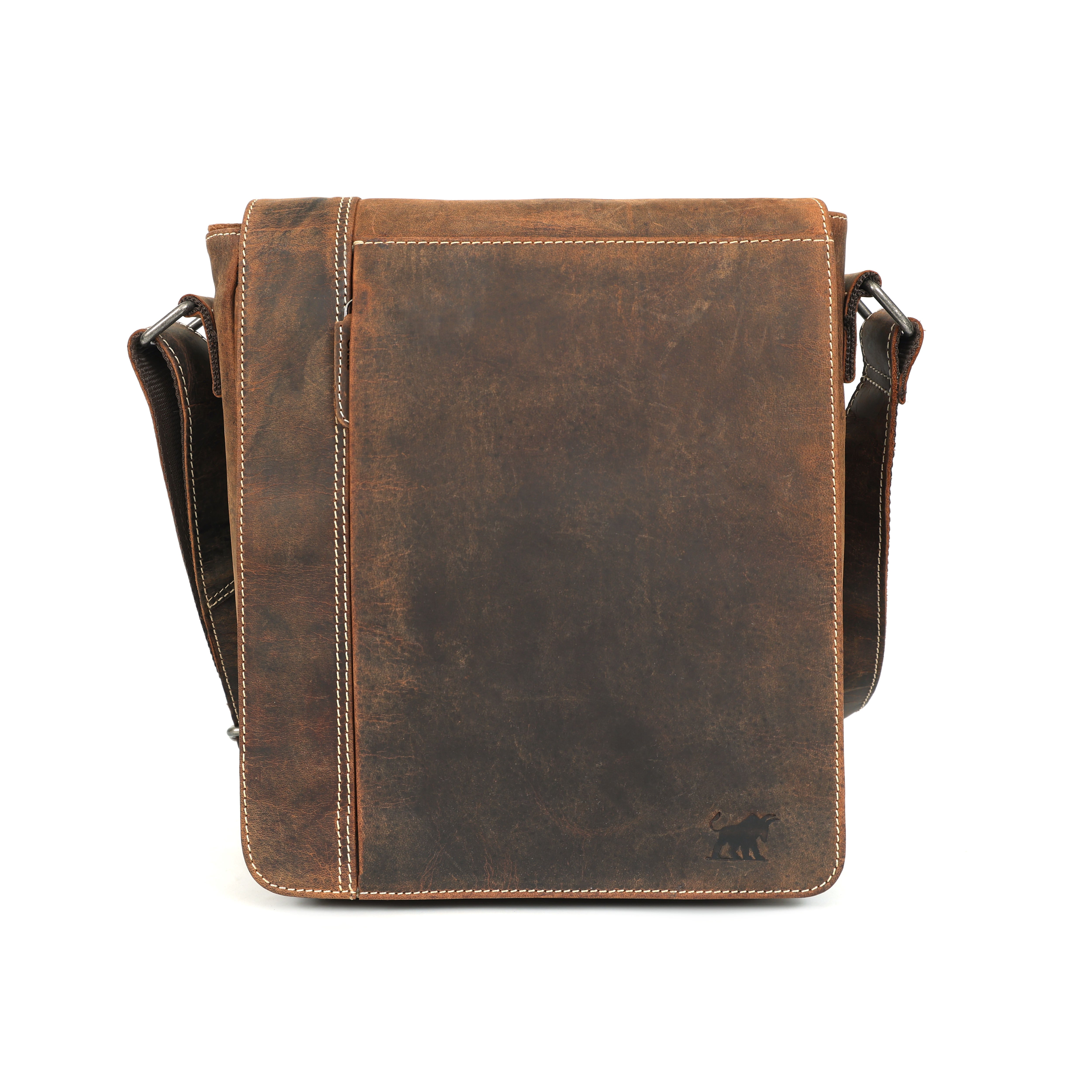 GM Leather distressed hunter leather messenger bag satchel with wide strap and contrast stitching, rugged premium quality, Auckland