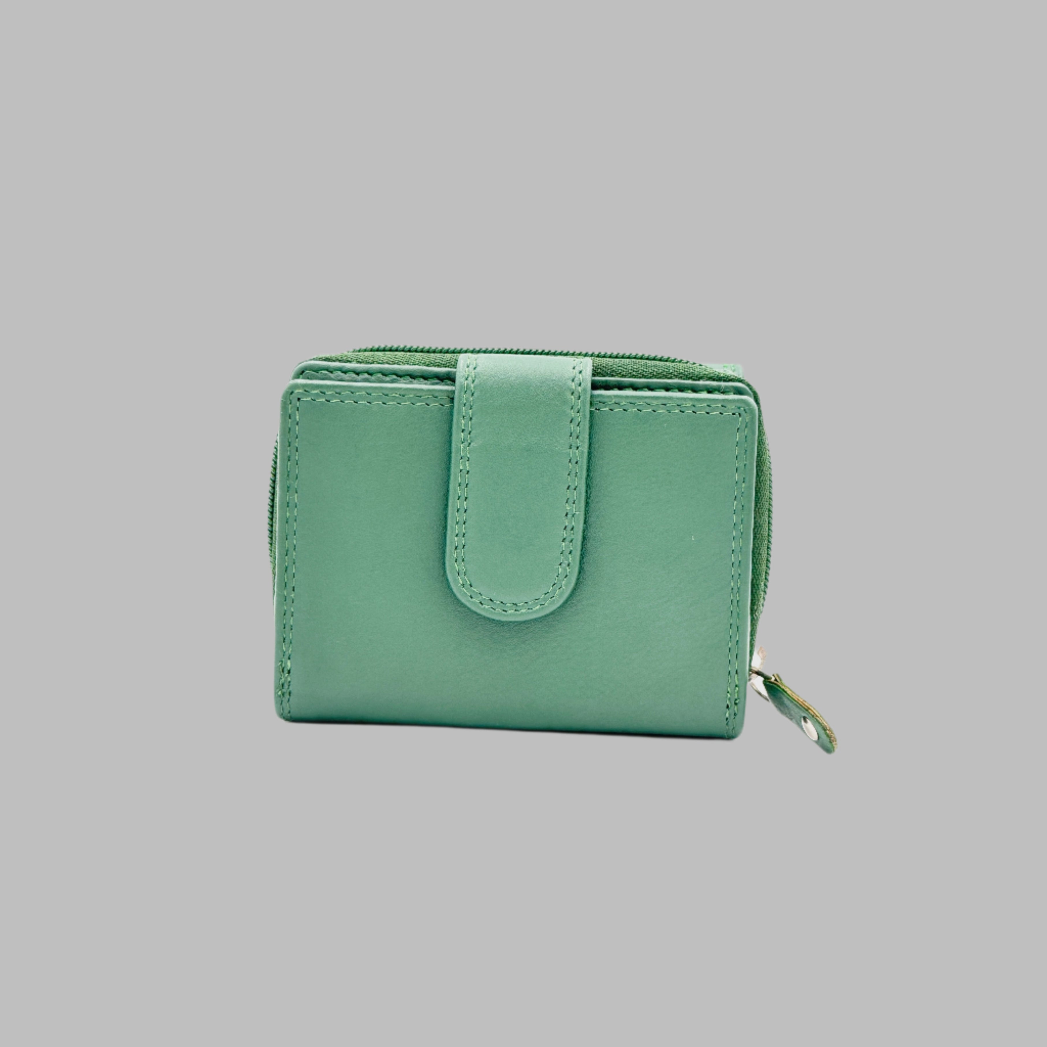 GM Leather emerald green handcrafted leather wallet featuring an embossed bull logo in LynnMall Auckland.