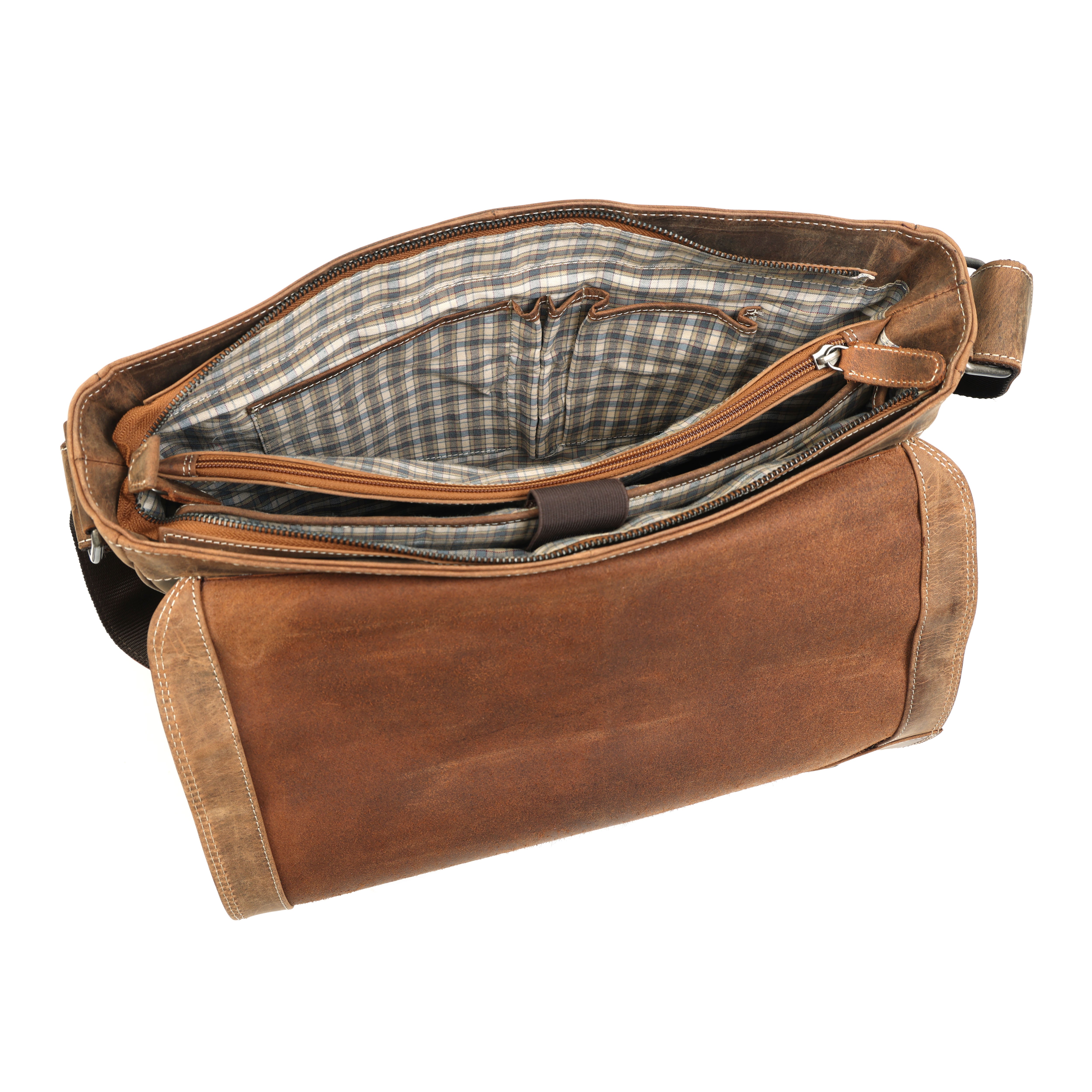 A premium GM Leather handcrafted dark leather laptop bag with reinforced handles and secure zip compartments, available at LynnMall, Auckland.