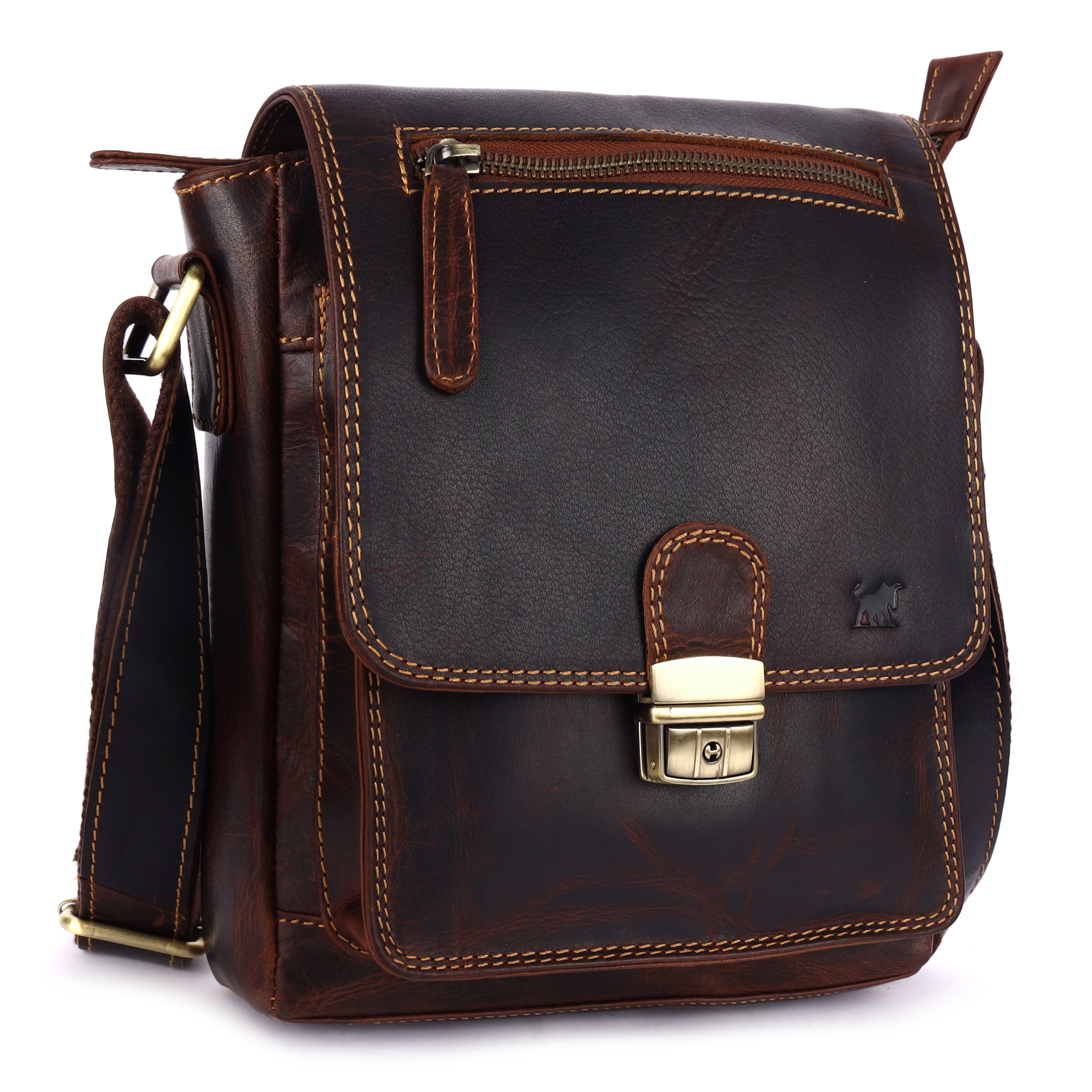 GM Leather Secured Vintage Messenger Bag with brass lock and key closure in New Lynn Auckland.