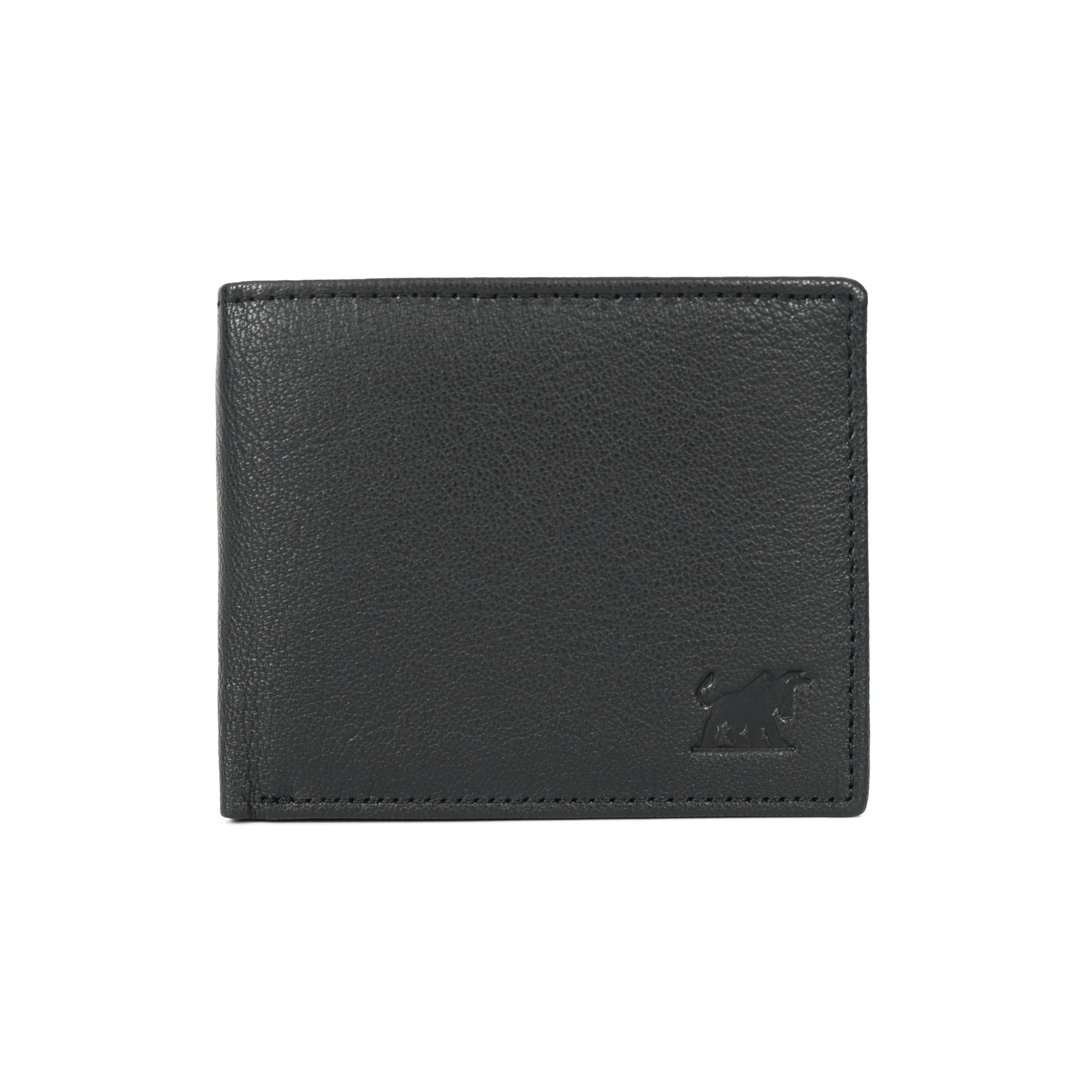 GM Leather Auckland Men's Classic Black Genuine Leather Bi-Fold Wallet, showing the coin pocket, card slots, and NZ currency