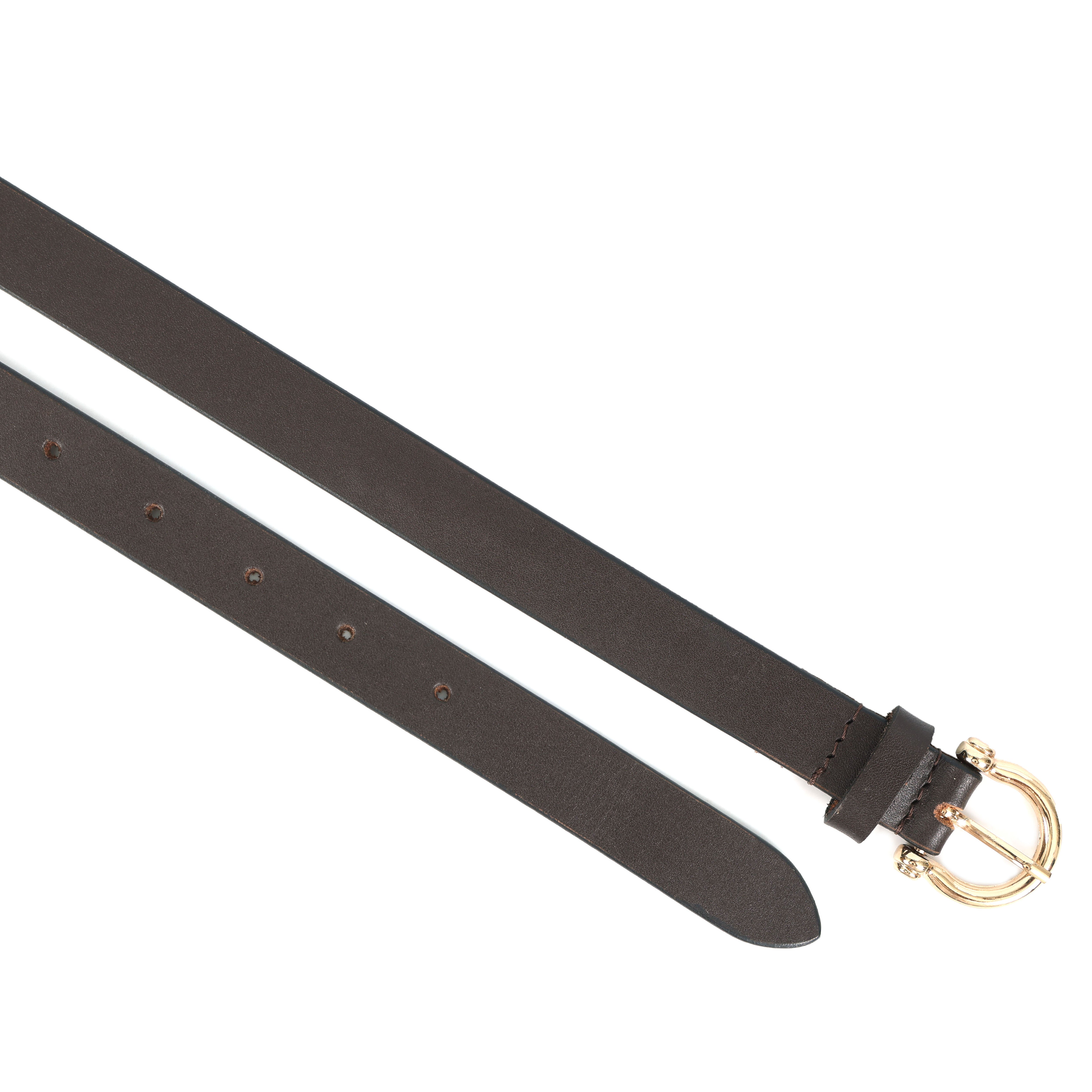 Elegant Women's 20mm Full-Grain Leather Belt by GM Leather Auckland in black with a simple, classic gold-tone buckle, perfect for dresses and trousers.