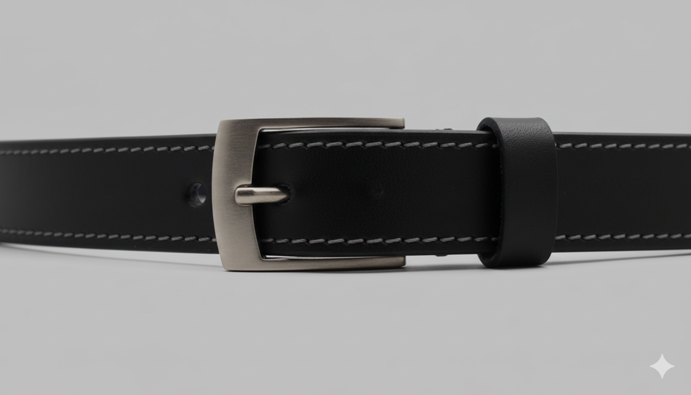 Stylish Women's 25mm Full-Grain Leather Belt by GM Leather Auckland in a classic black finish with a simple, silver-tone buckle, suitable for daily wear and denim.