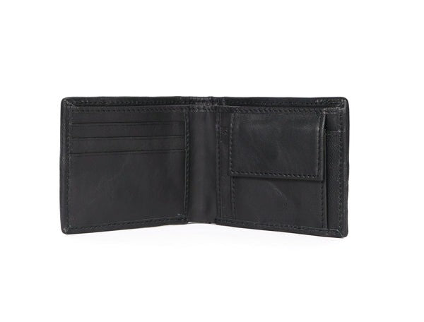 GM Leather black bifold wallet featuring a premium hand-woven leather texture, sold at our New Lynn, Auckland store