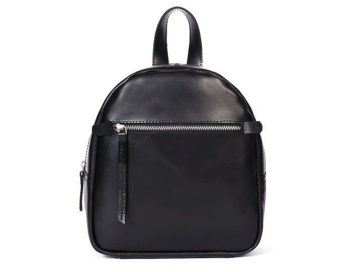 GM Leather Auckland black full-grain leather mini backpack for women, stylish small leather bag with zipper details, perfect for everyday use or local purchase at Lynnmall New Lynn NZ