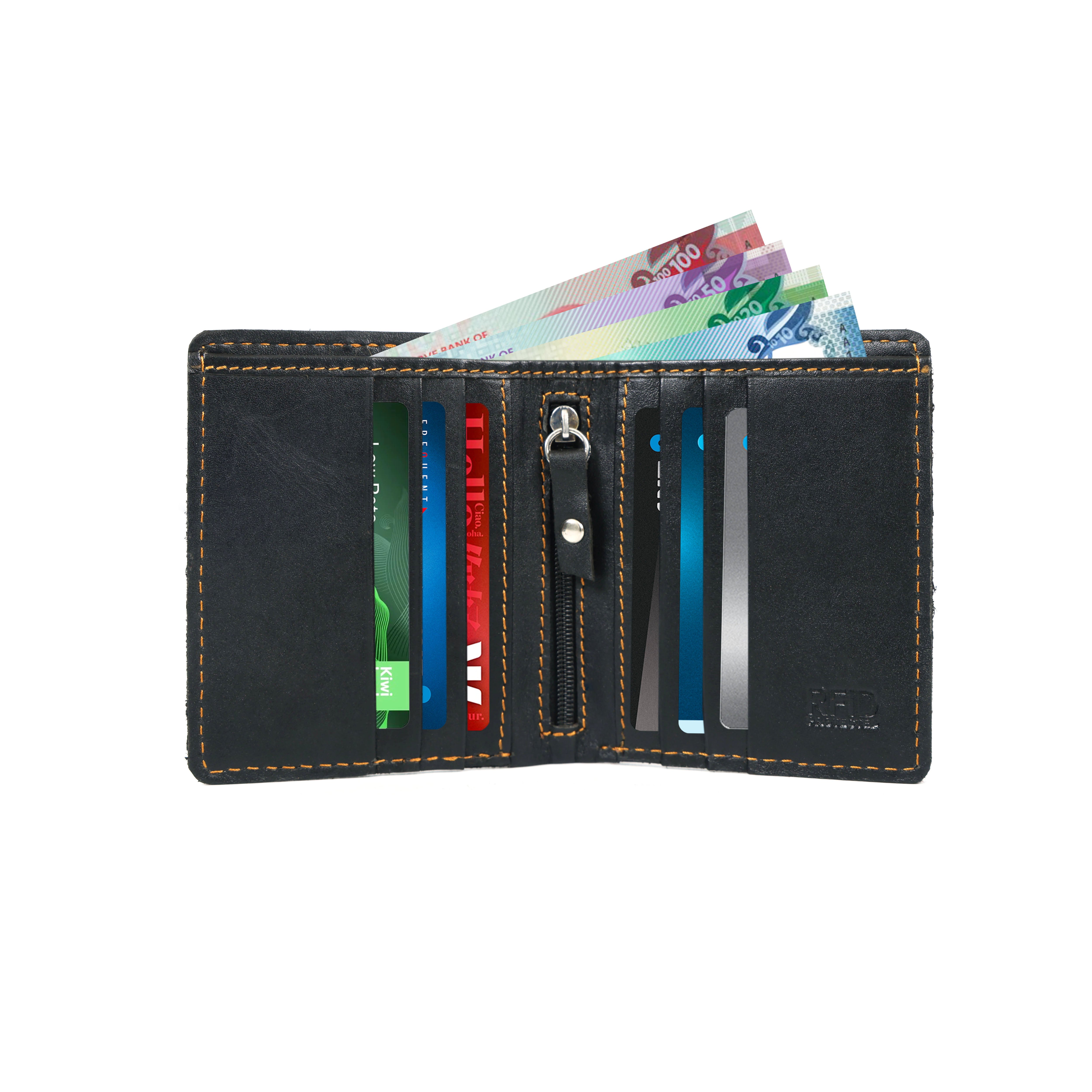 Interior view of ImperialCraft luxury leather wallet featuring sleek compartments and refined craftsmanship for discerning buyers.