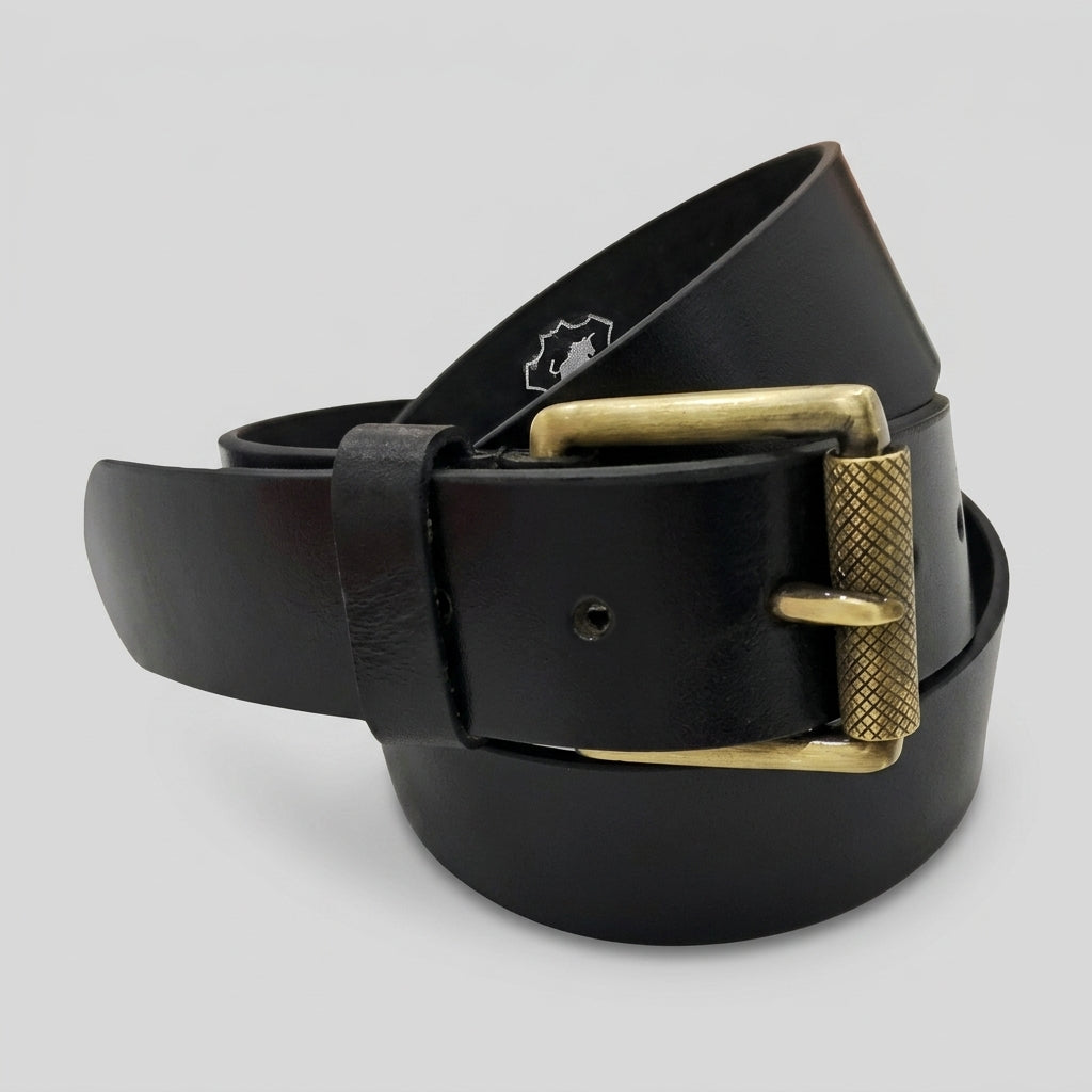 Premium Black Men 38mm Full-Grain Black Leather Belt | Brass GM Leather