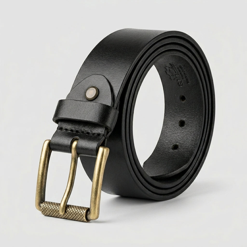 Premium Black Men 38mm Full-Grain Black Leather Belt | Brass GM Leather