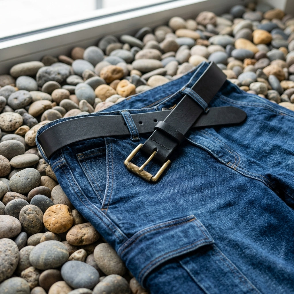 Premium Black Men 38mm Full-Grain Black Leather Belt | Brass GM Leather