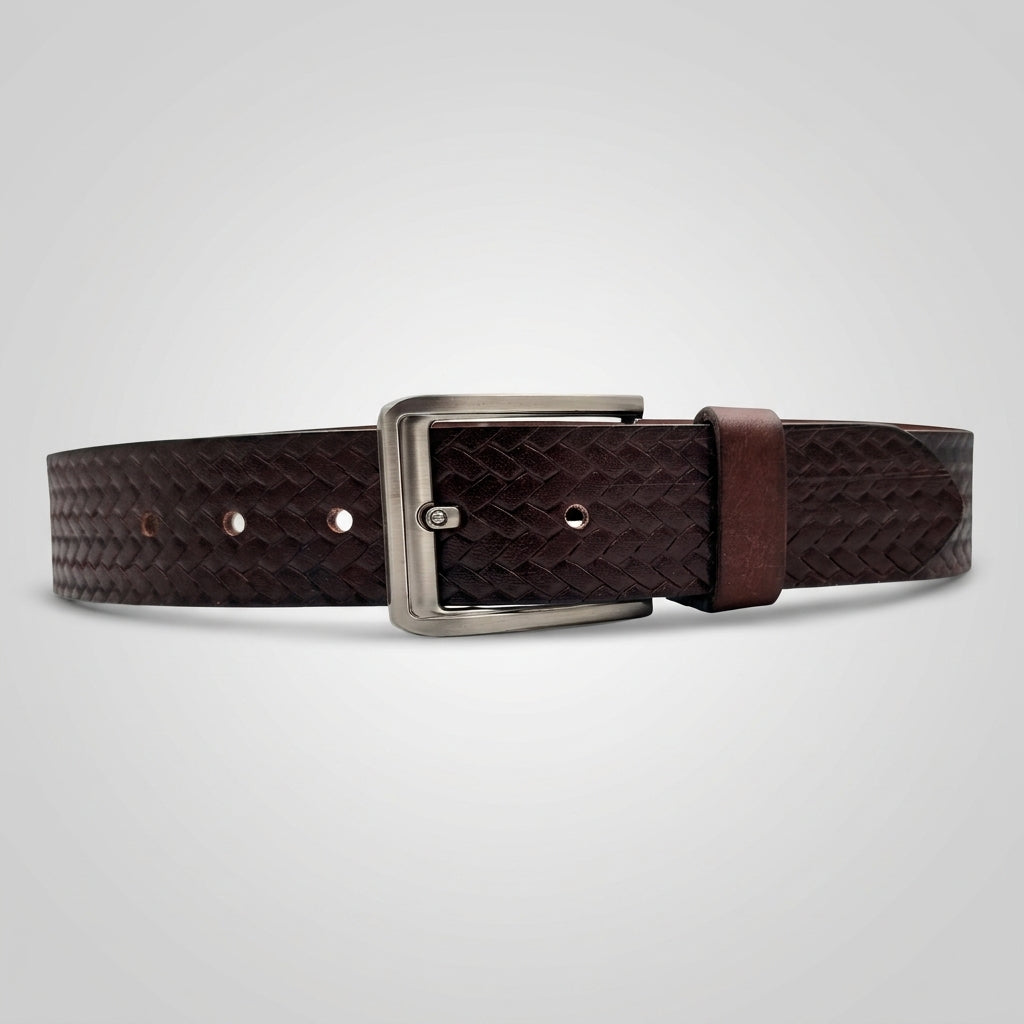 Checked Black Leather Belt for Men | GM Leather Auckland NZ38mm
