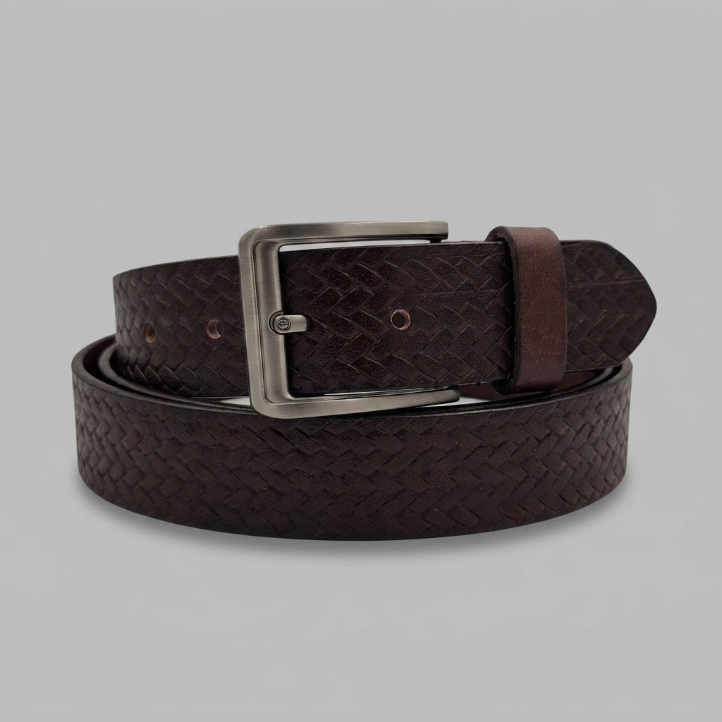 Checked Black Leather Belt for Men | GM Leather Auckland NZ38mm