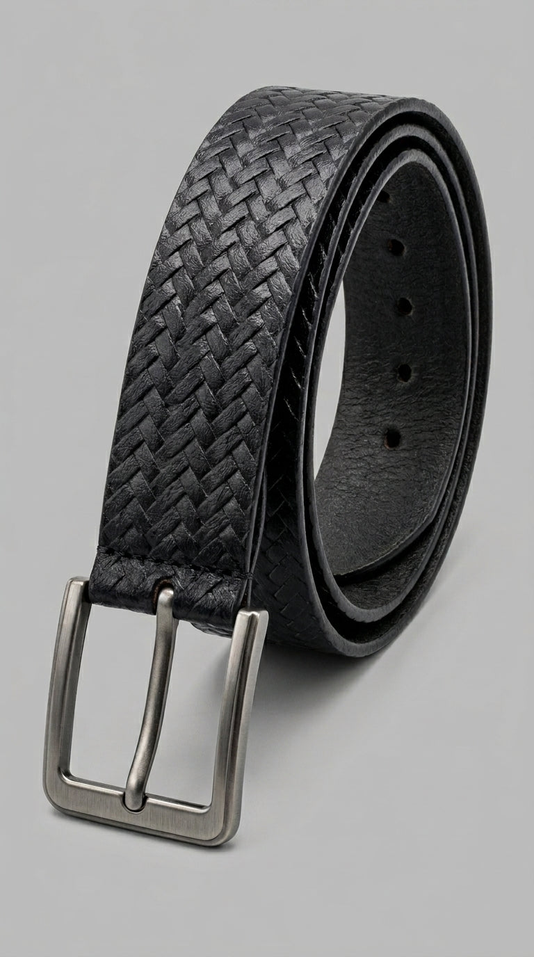 Checked Black Leather Belt for Men | GM Leather Auckland NZ38mm