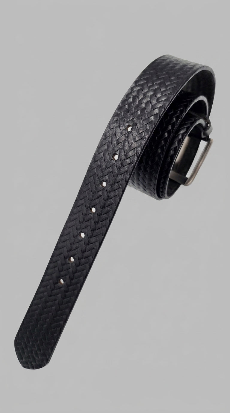 Checked Black Leather Belt for Men | GM Leather Auckland NZ38mm