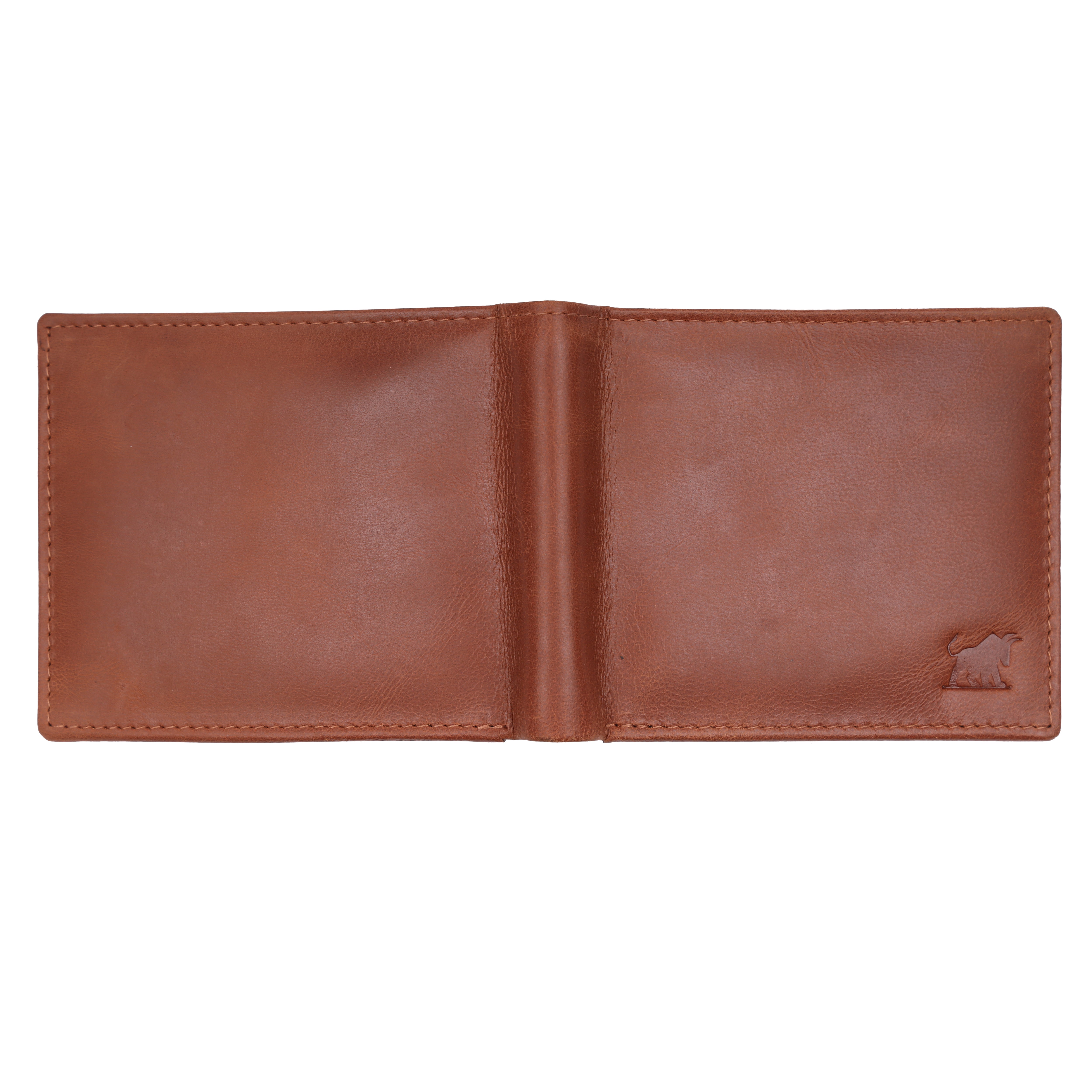 Closed front perspective view of the GM Leather slim classic tan billfold wallet showing its low-profile pocket design.