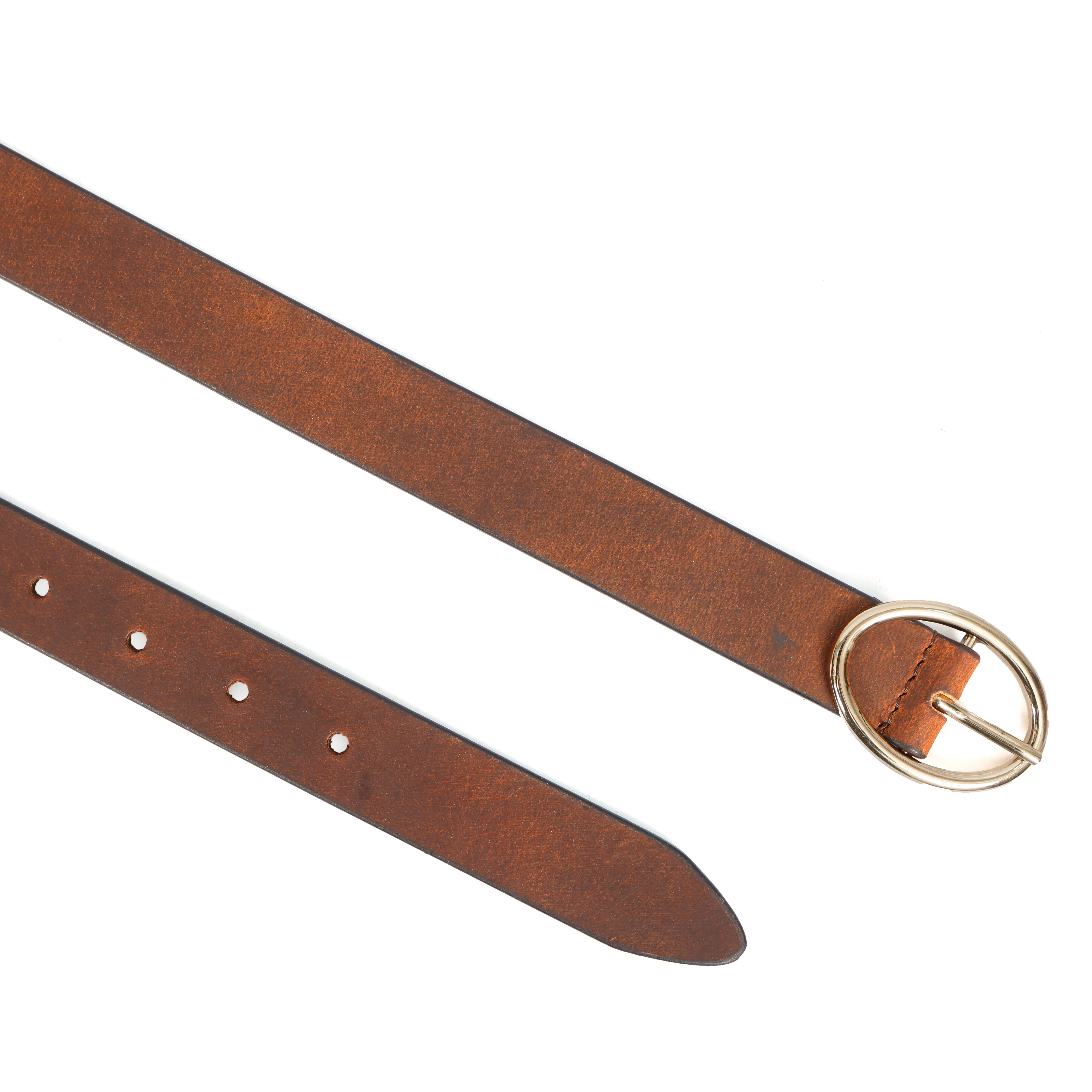GM Leather brown ladies leather belt 28mm rolled with polished gold buckle, premium leather accessory