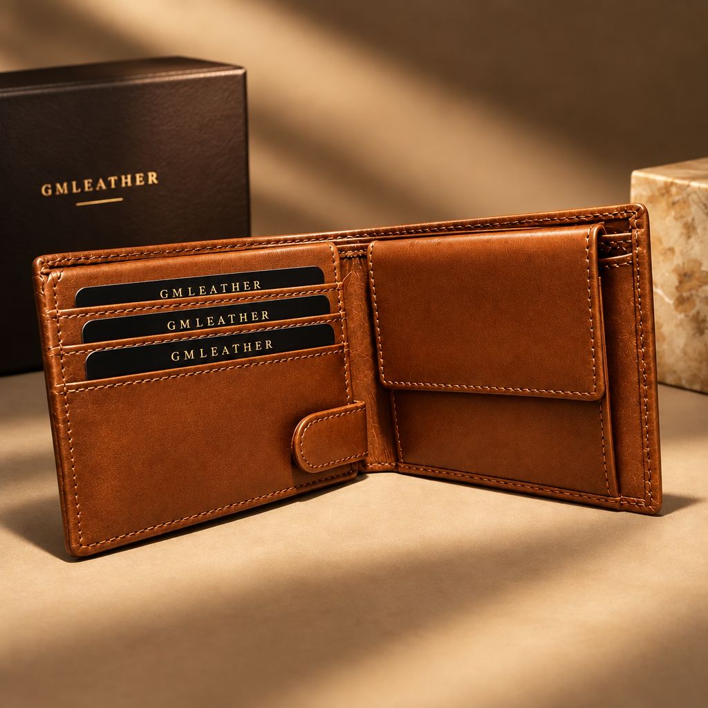 GM Leather Men's Tan Bifold Wallet | RFID Leather(EL-GM-W4)