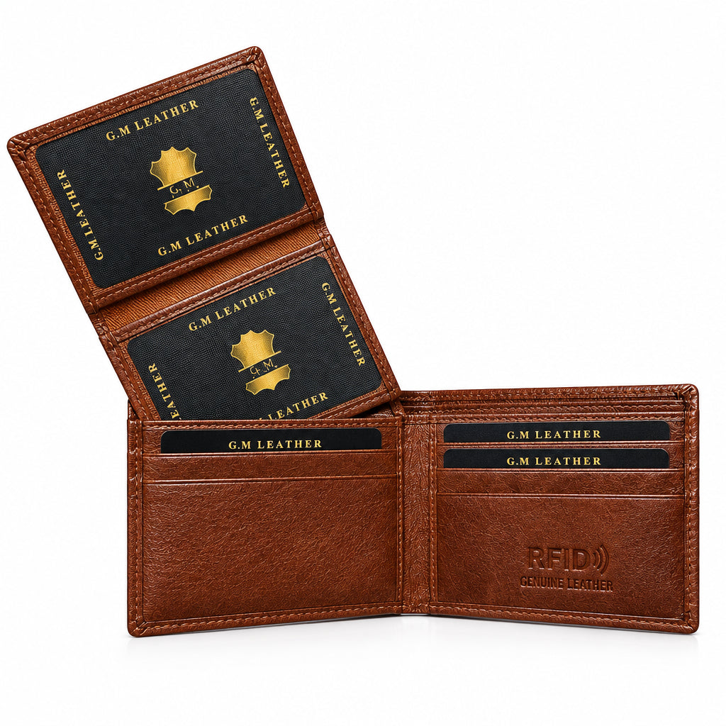 Men's Brown Genuine Leather RFID Bi-Fold Wallet | GM Leather(WN-122)