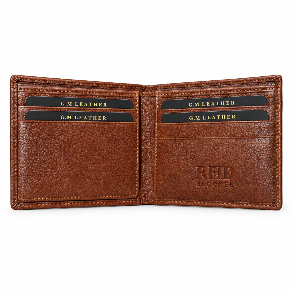 Men's Brown Genuine Leather RFID Bi-Fold Wallet | GM Leather(WN-122)