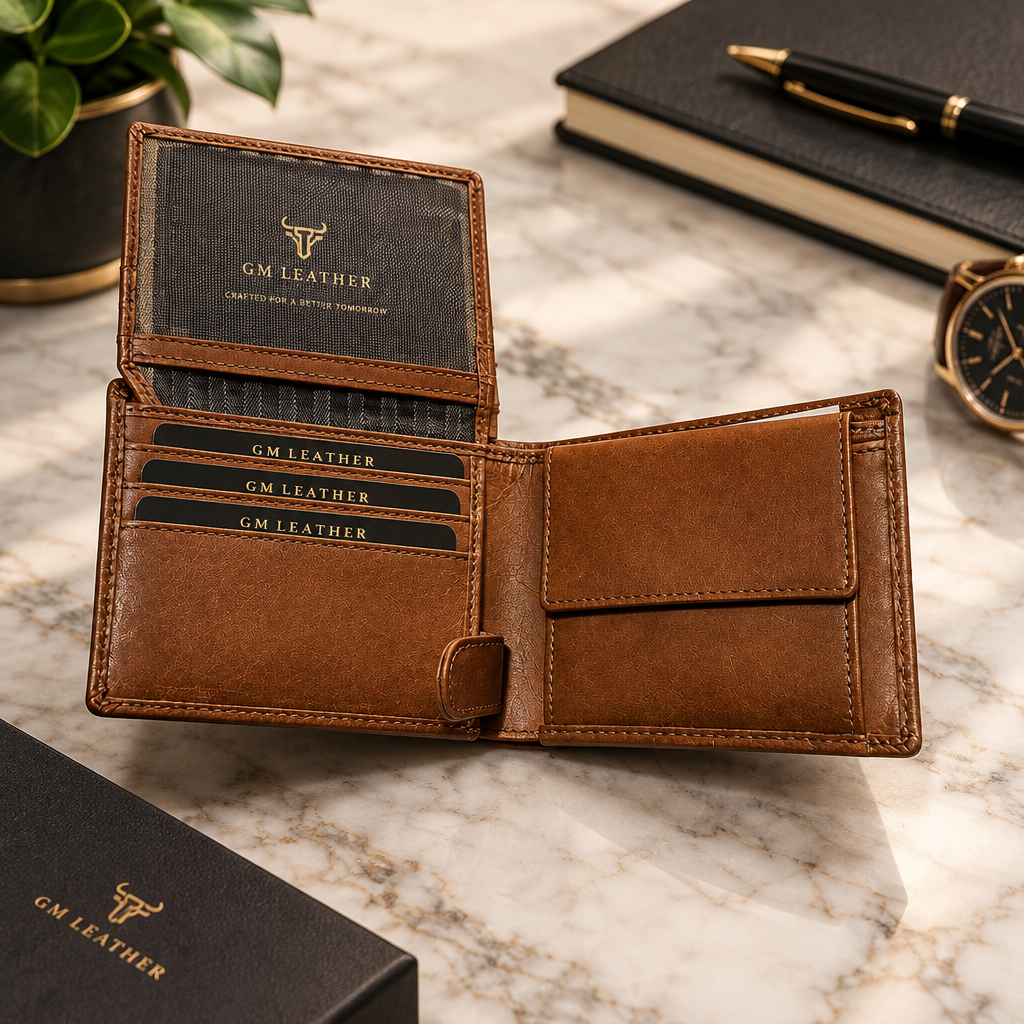 GM Leather Men's Tan Bifold Wallet | RFID Leather(EL-GM-W4)