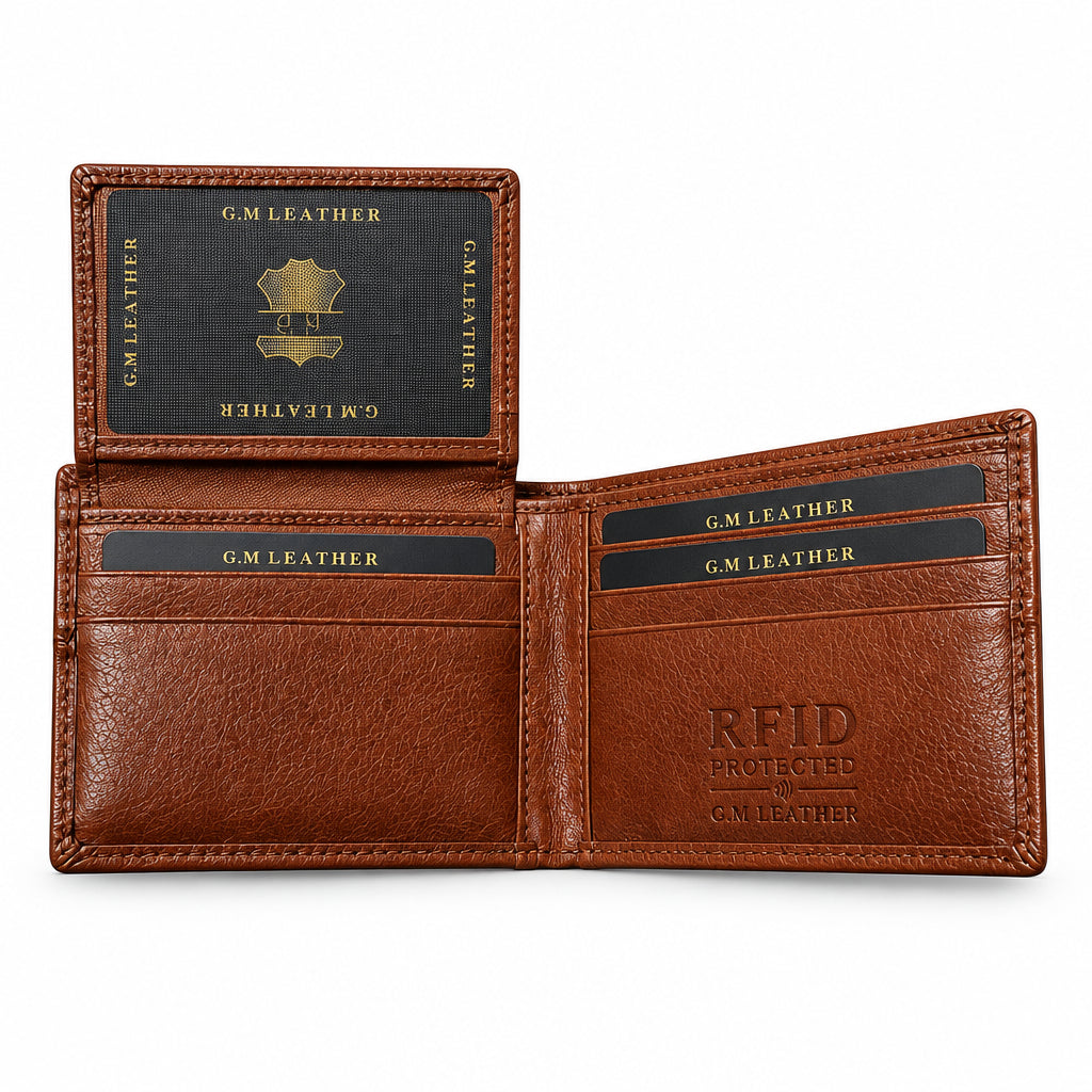 Men's Brown Genuine Leather RFID Bi-Fold Wallet | GM Leather(WN-122)