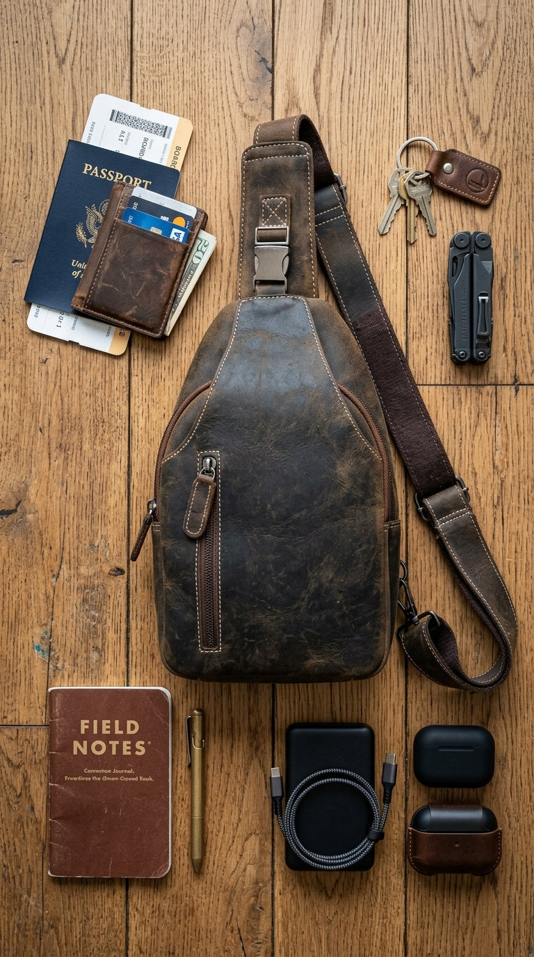 Leather Crossbody Chest Bag GM Leather Travel(EL-GM-07-V)